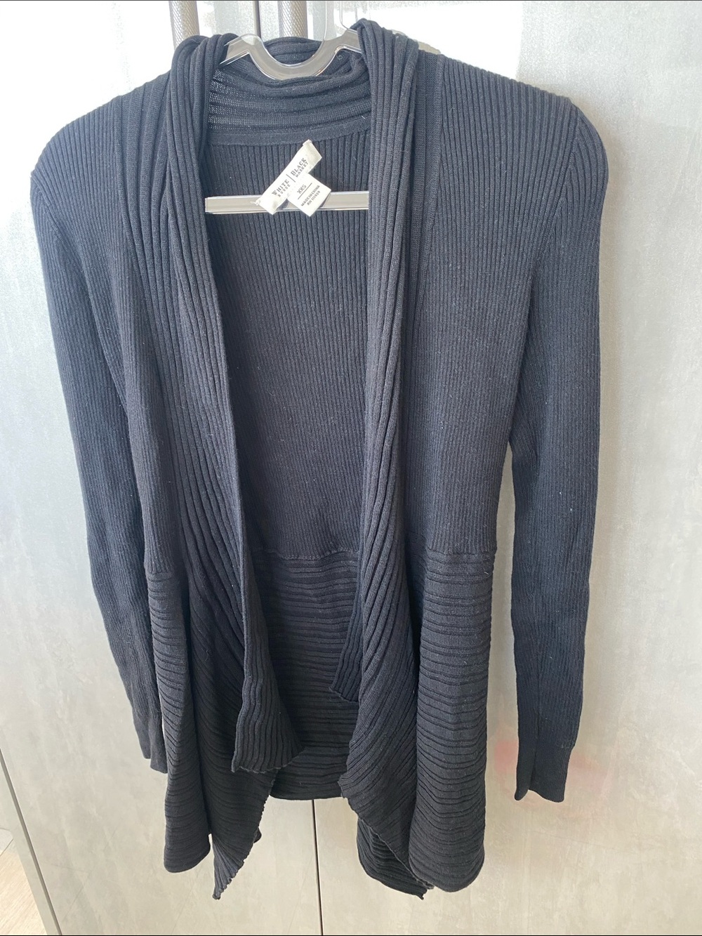 White House Black Market Black Rib-Knit Draped Open Cardigan size XXS